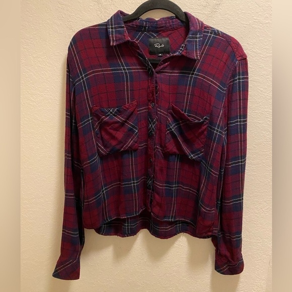 Rails Dylan Button Down Flannel In Oxblood/Navy Size M - Picture 3 of 12